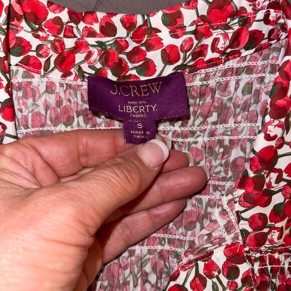 J Crew Womens Top Size Small Red Liberty Elizas Smocked Floral Pure Cotton - Picture 3 of 9